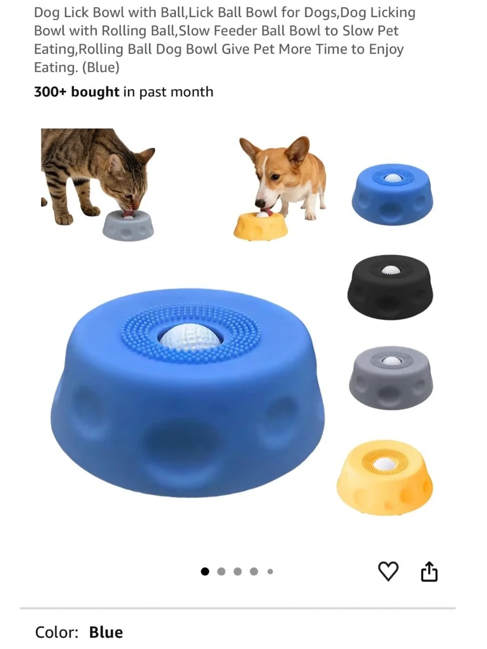 Slow Feeder Lick Bowl with Rolling Ball - Blue & Yellow Options